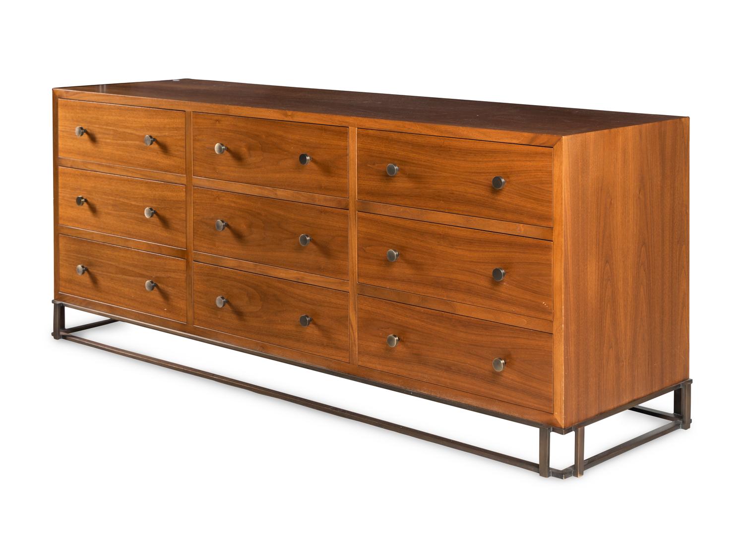A Custom Bronze and Walnut Chest of Drawers