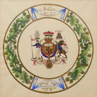 Five Parcel Gilt Watercolor Paintings of Armorial Porcelain Designs