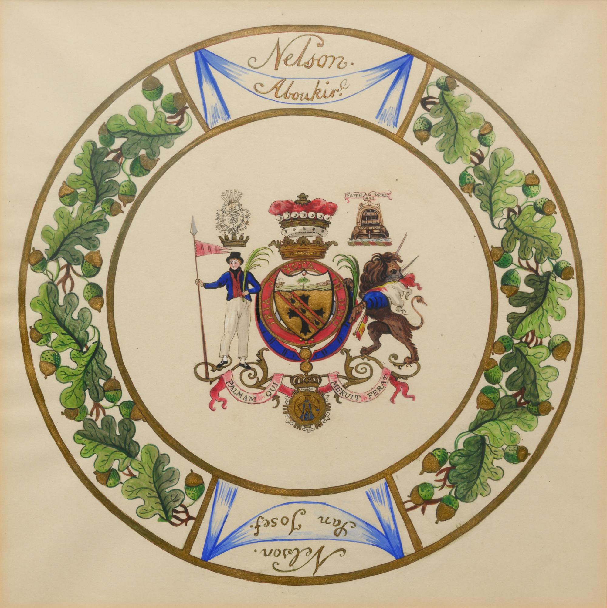 Five Parcel Gilt Watercolor Paintings of Armorial Porcelain Designs