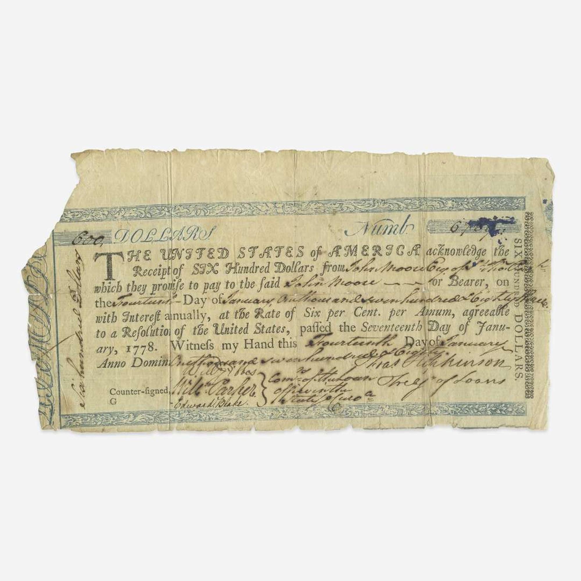 [American Revolution] Hopkinson, Francis Group of 3 Signed Financial Documents