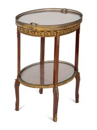 A Louis XVI Style Marquetry and Gilt Bronze Mounted Two-Tier Tea Table — 19TH CENTURY
