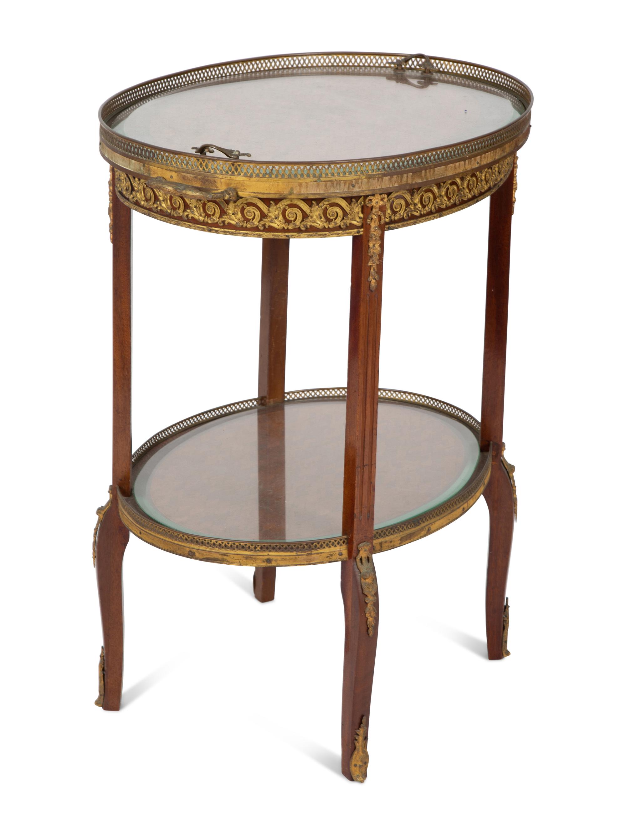 A Louis XVI Style Marquetry and Gilt Bronze Mounted Two-Tier Tea Table — 19TH CENTURY