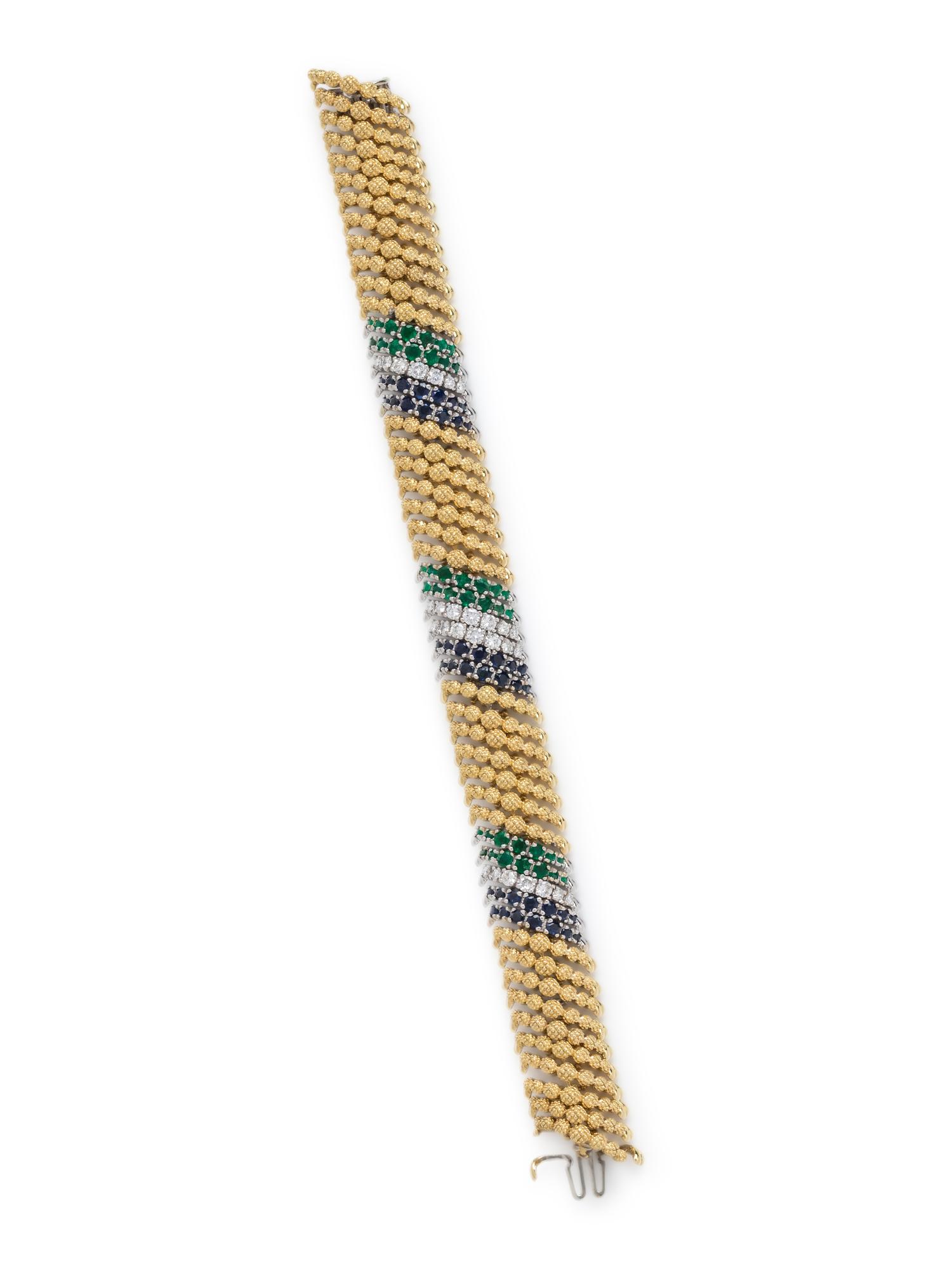 DIAMOND, EMERALD AND SAPPHIRE BRACELET