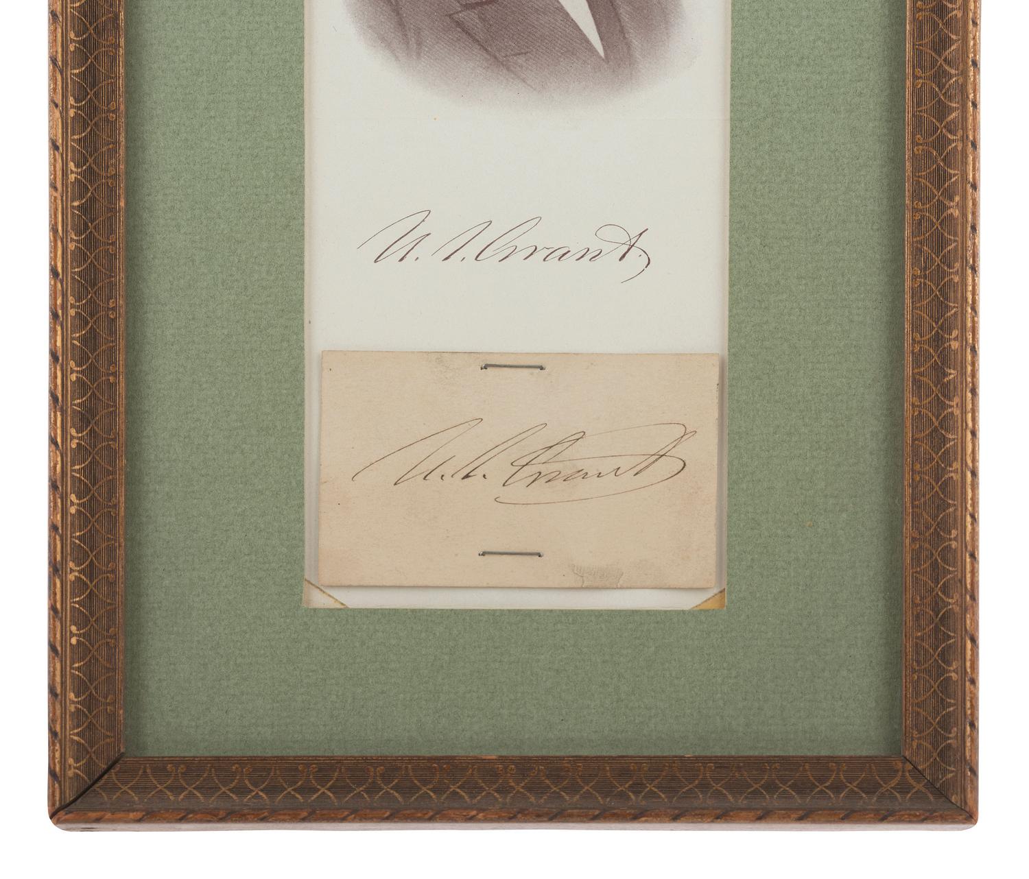 GRANT, ULYSSES S. (1822-1885). Clipped signature mounted on a half-tone print of Grant.