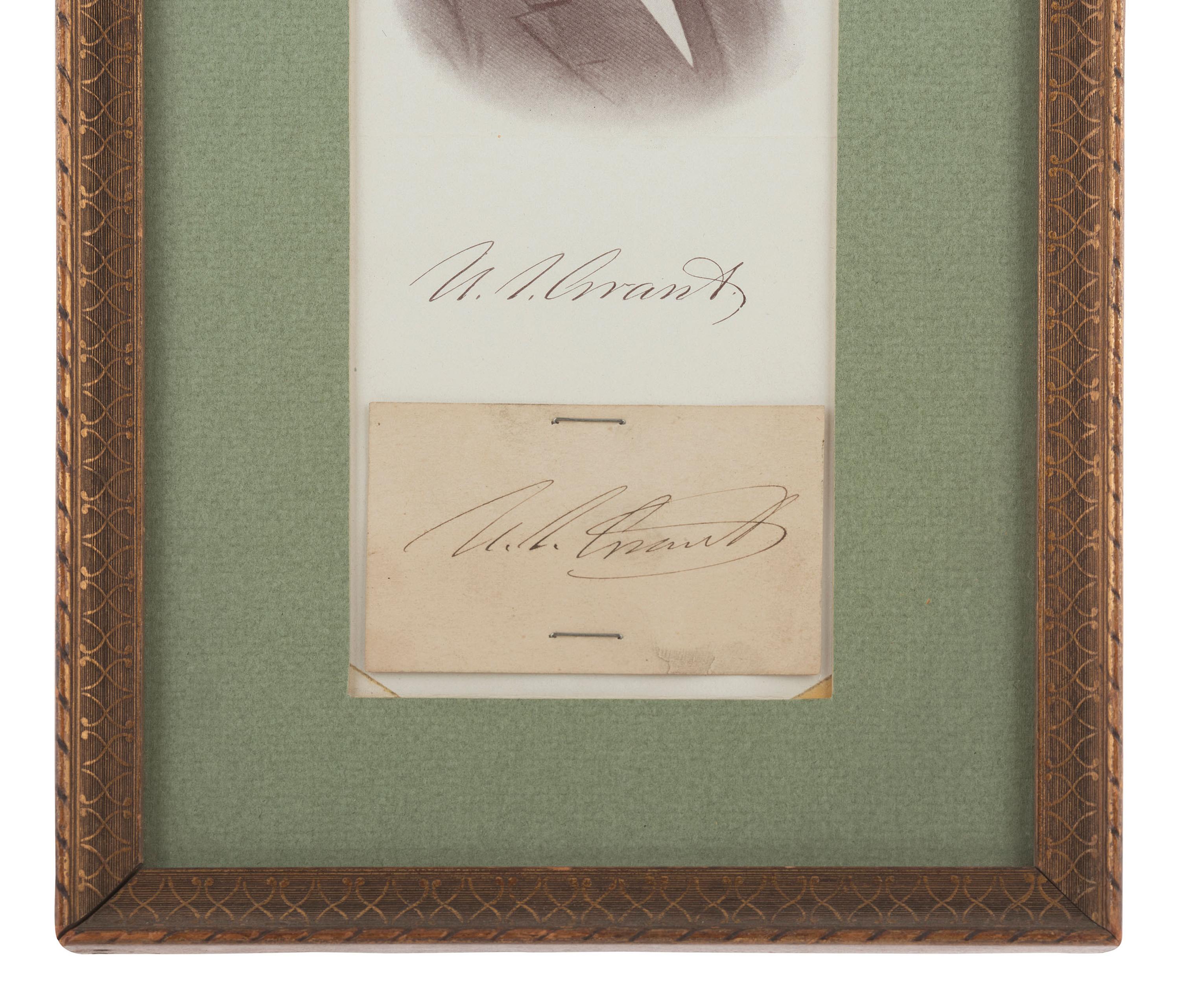 GRANT, ULYSSES S. (1822-1885). Clipped signature mounted on a half-tone print of Grant.