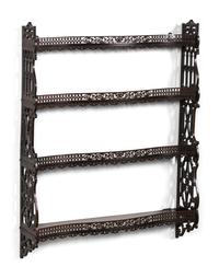 A Pair of Chinese Chippendale Pierced Mahogany Hanging Shelves