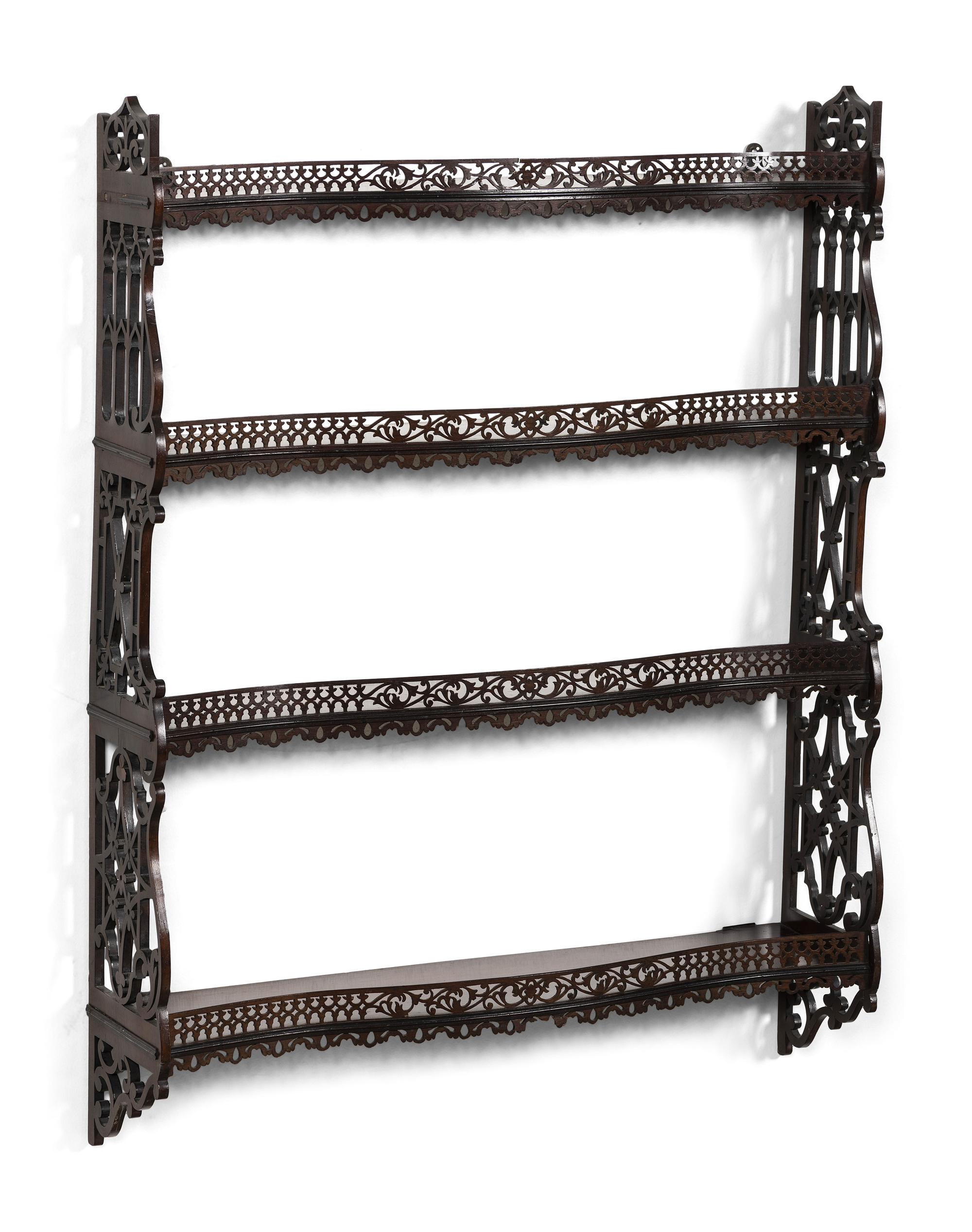 A Pair of Chinese Chippendale Pierced Mahogany Hanging Shelves