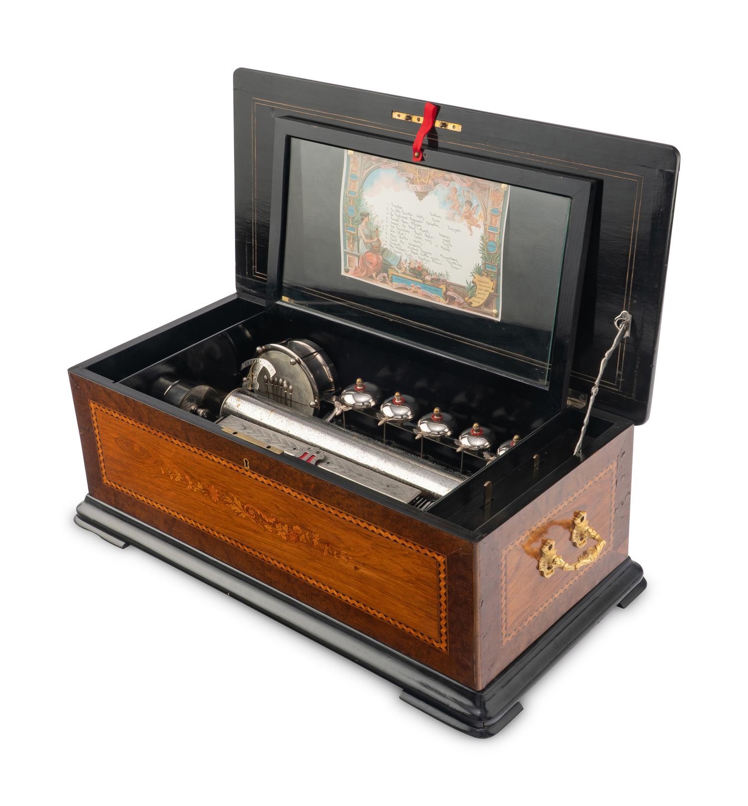 A Swiss Marquetry Cylinder Music Box