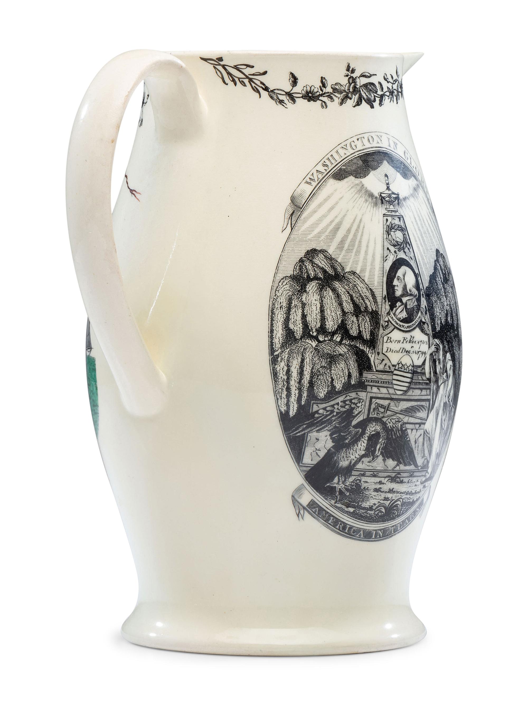 A Liverpool Transfer-Printed Creamware 'Washington in Glory, America in Tears' Pitcher