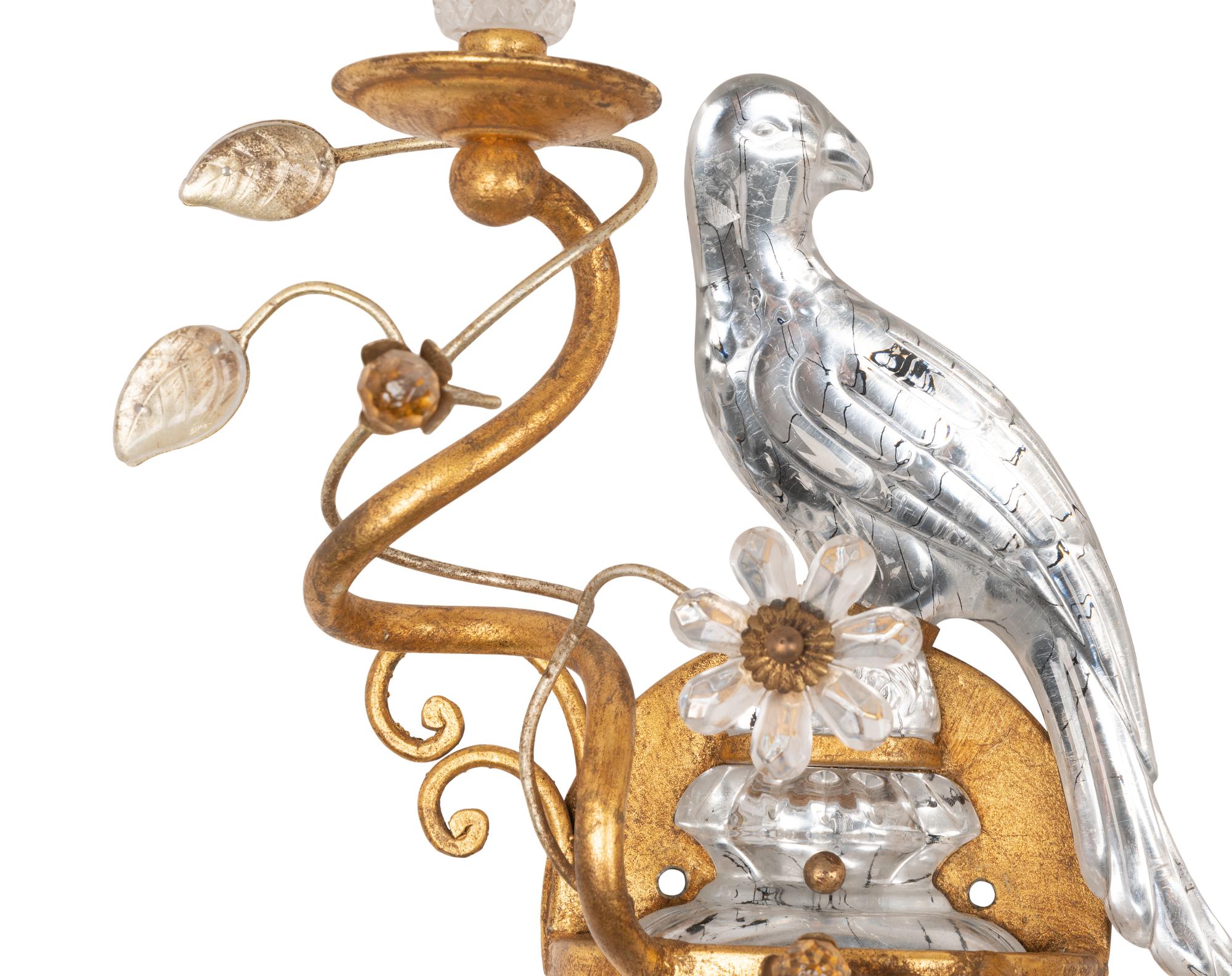 A Pair of Gilt Metal and Glass Two-Light Sconces in the Style of Maison Baguès