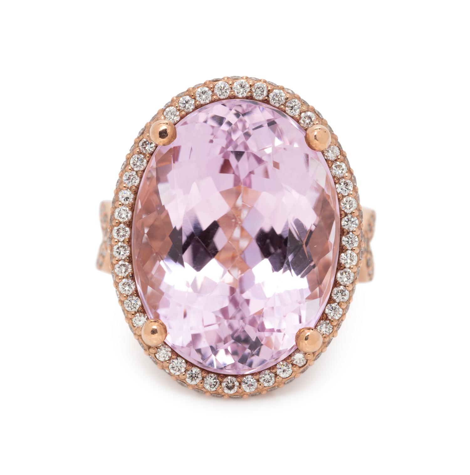 KUNZITE AND DIAMOND RING