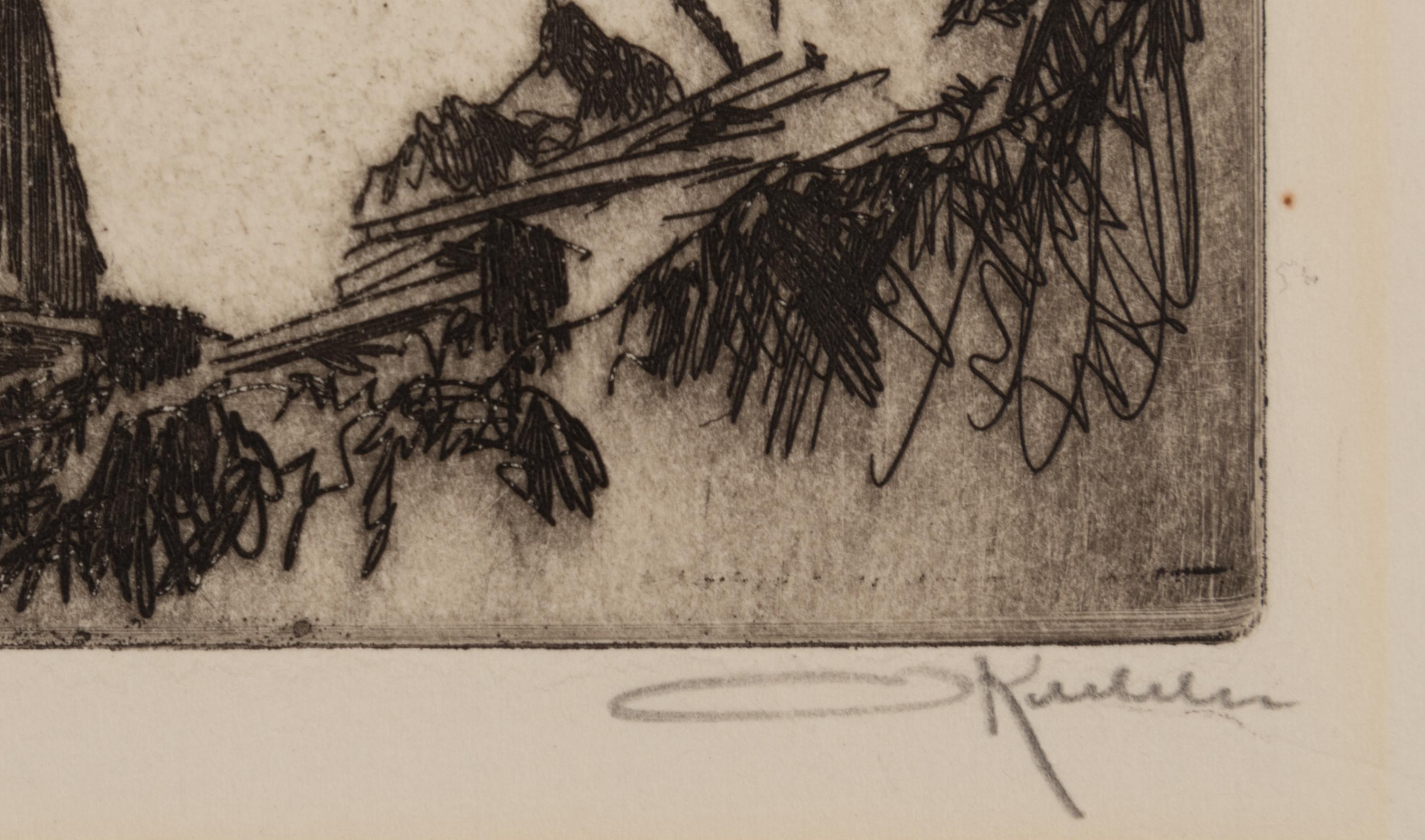 A group of four American prints (Otto Kuhler, No 7 Sp ; Armin Landeck, Excavation Site Manhattan ; Betty Waldo Parish, City Landscape; Bernard Gutmann , Fairy Tower NYC Downtown )
