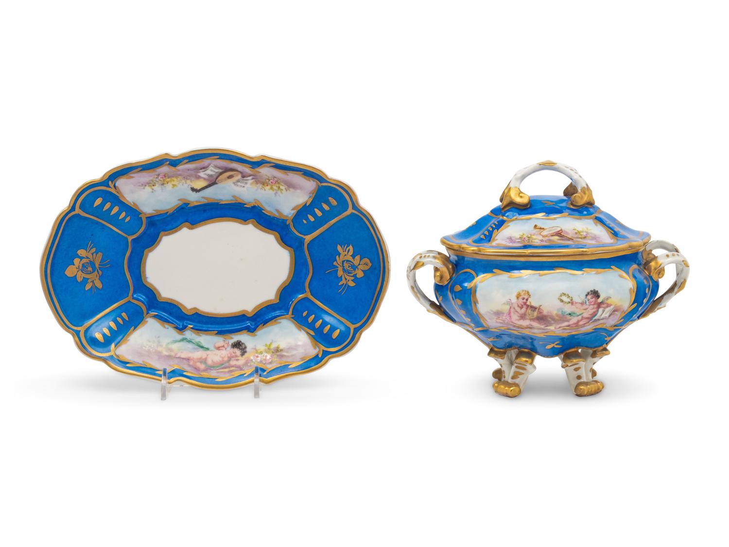 A Sèvres Style Porcelain Sauce Tureen and Tray