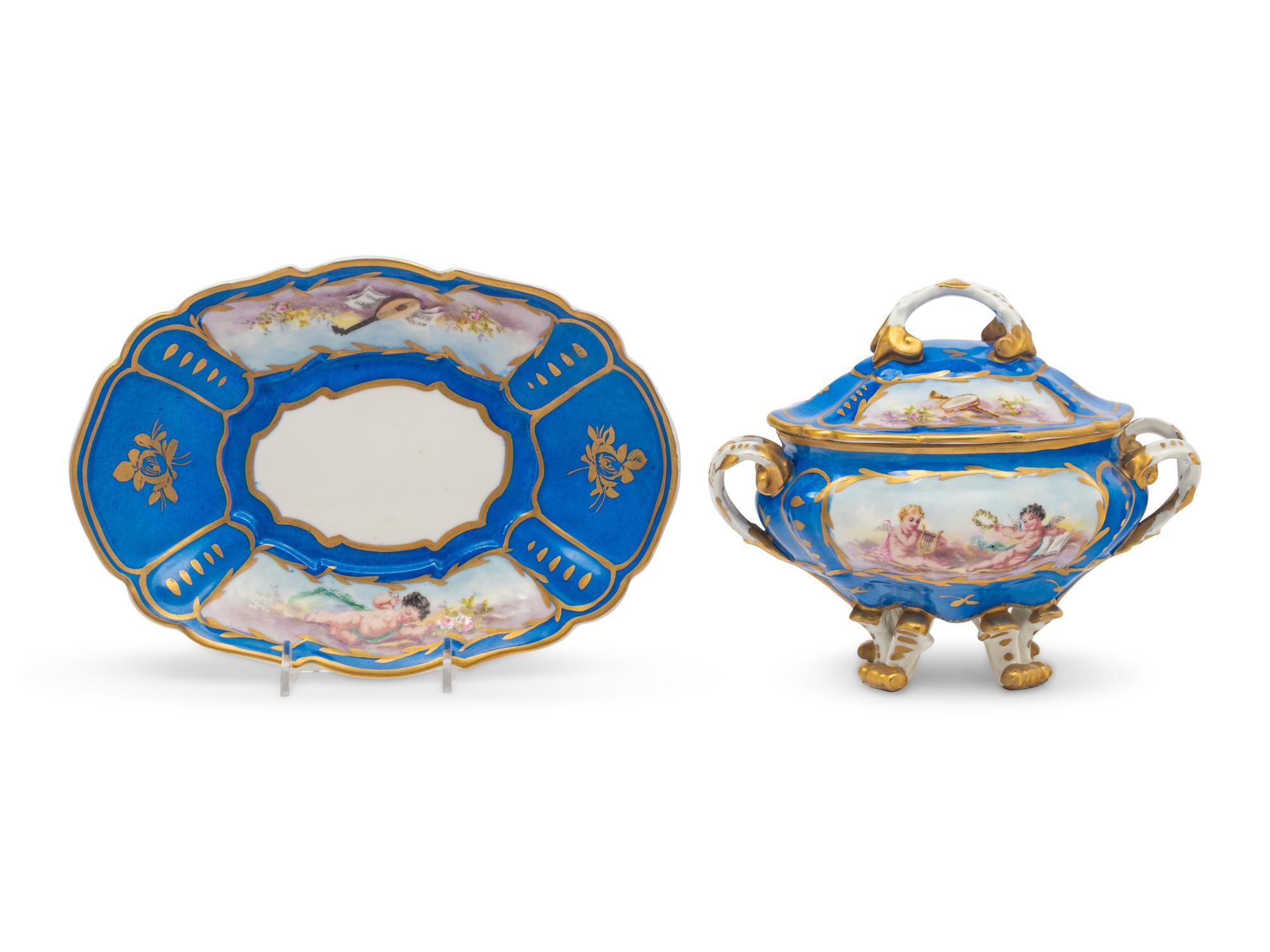 A Sèvres Style Porcelain Sauce Tureen and Tray