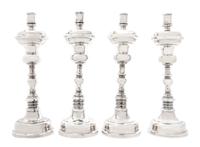 A Set of Four Mexican Silver Candlesticks, Casa Prieto, Mexico City, 1960s, each with a knopped baluster stem.