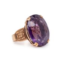 GOLD SCARAB EARRINGS AND AMETHYST RING