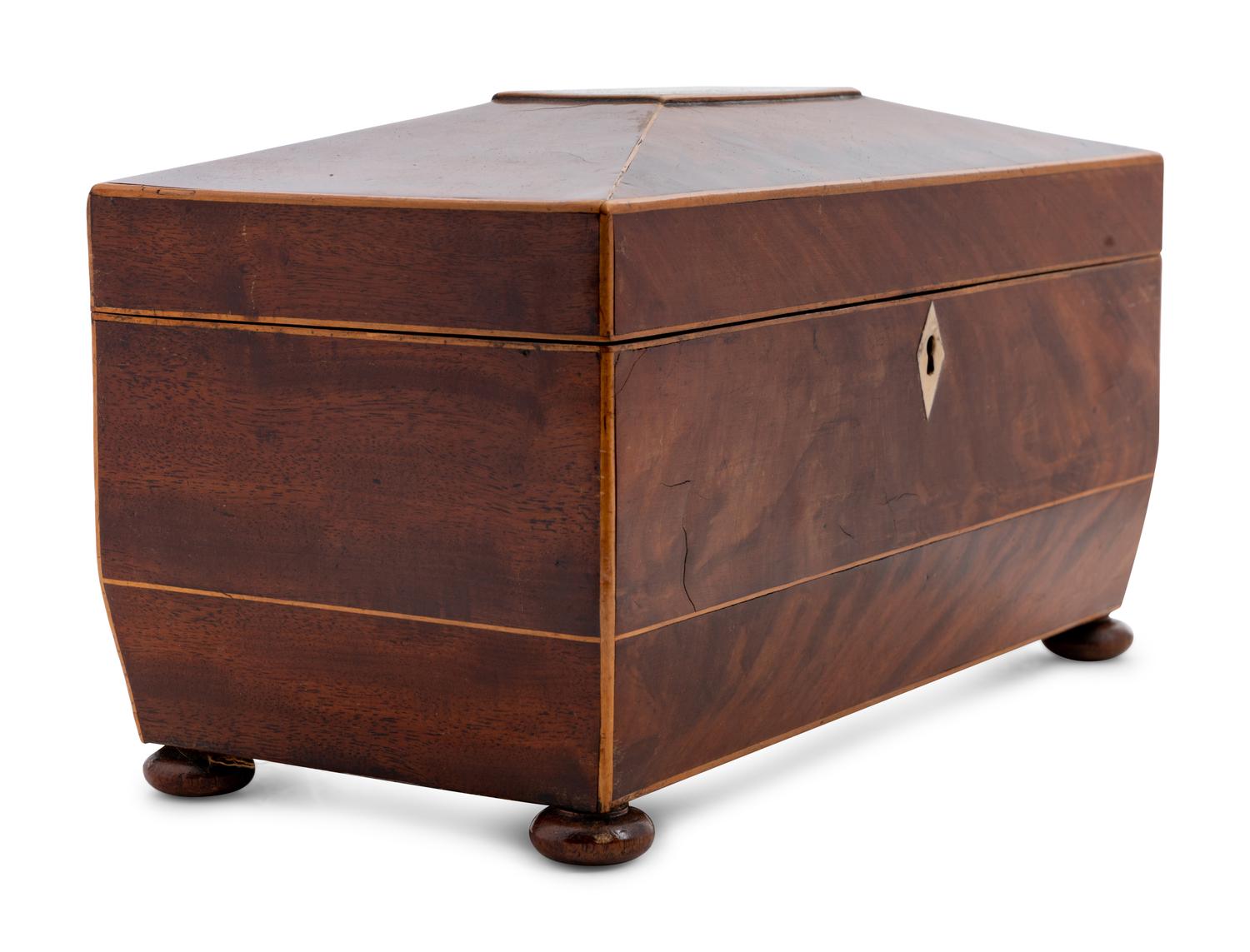 A Regency Mahogany and Satinwood Tea Caddy