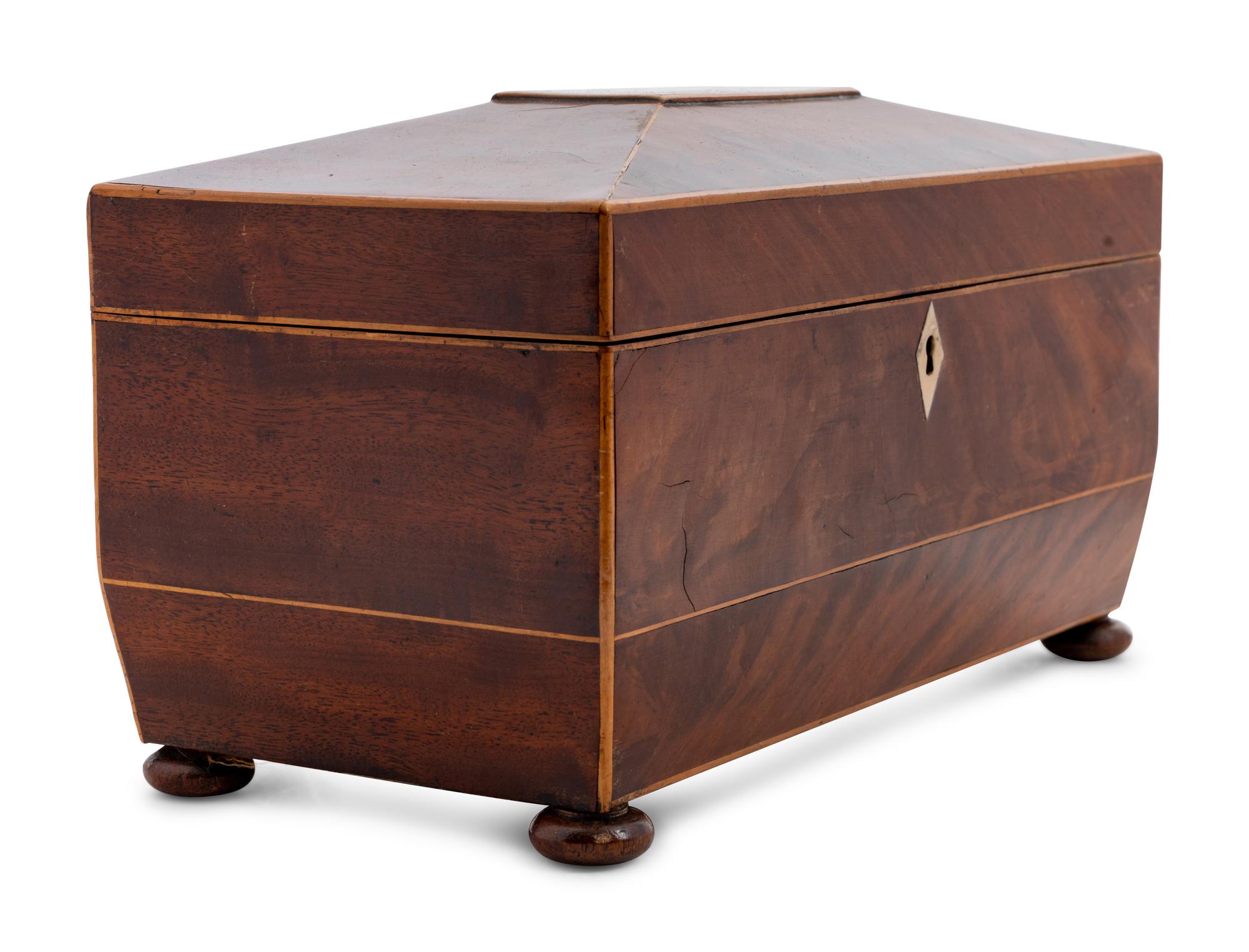 A Regency Mahogany and Satinwood Tea Caddy