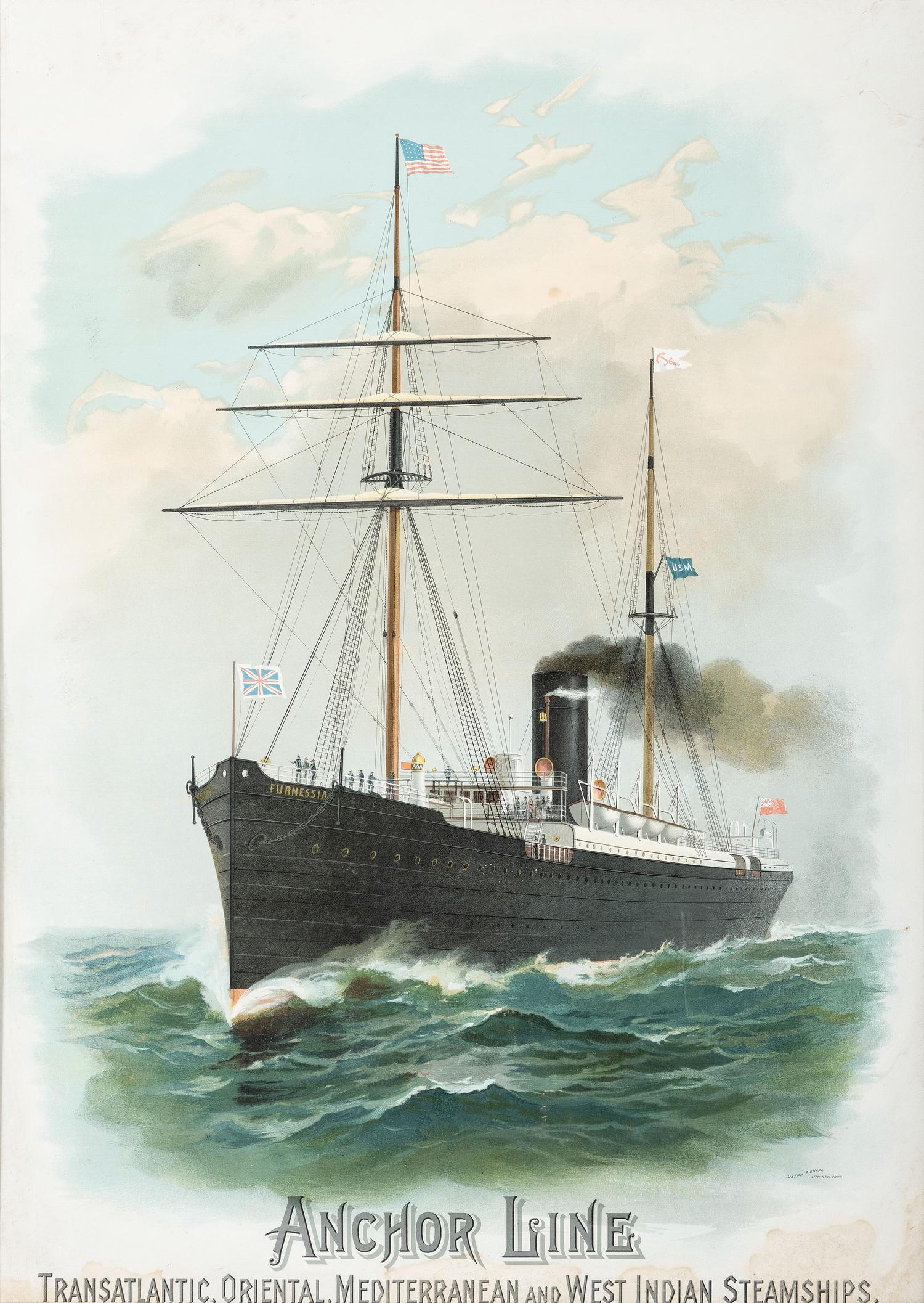Three Steam Ship Line Advertisement Lithographs