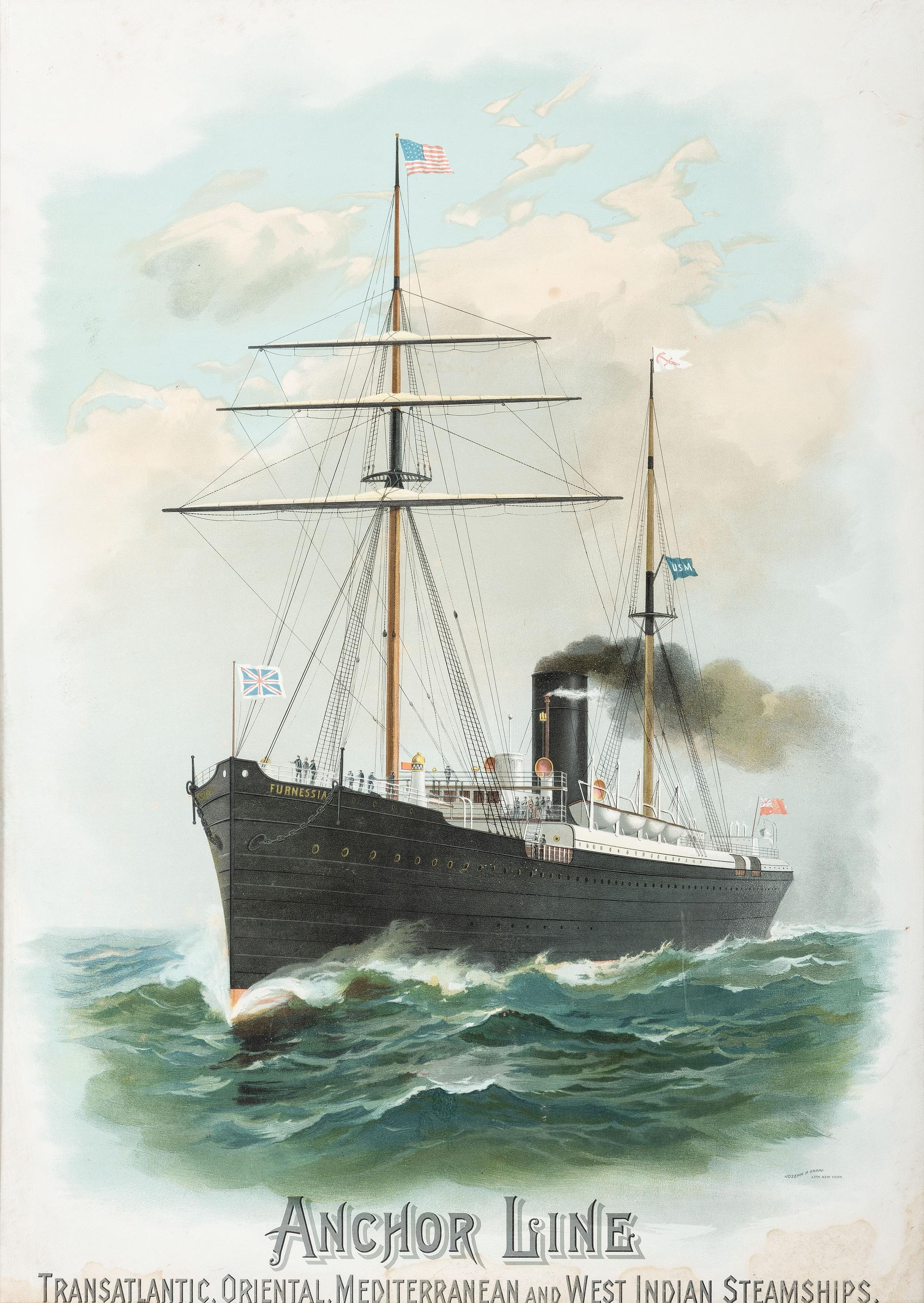 Three Steam Ship Line Advertisement Lithographs
