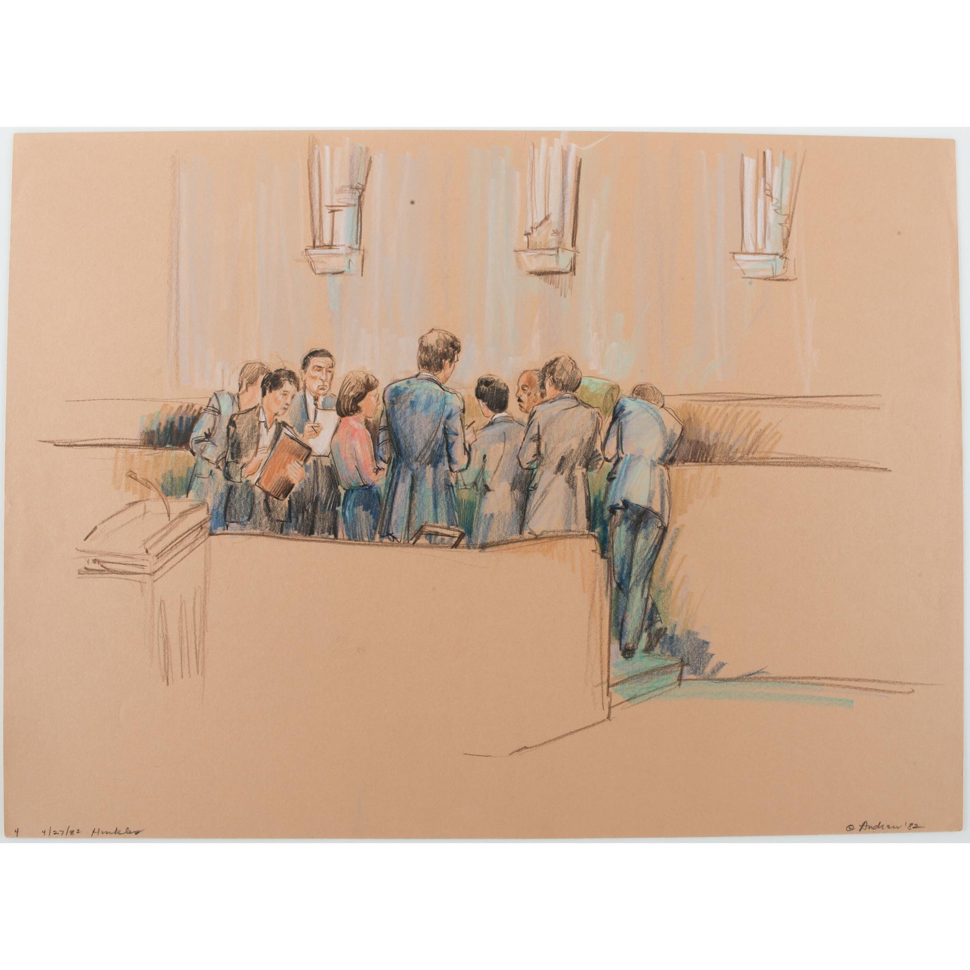 Joan Andrew, Washington Post and CNN Sketch Artist, 24 Original Sketches Documenting the Trial of John Hinckley, Jr., For his Attempted Assassination of Ronald Reagan