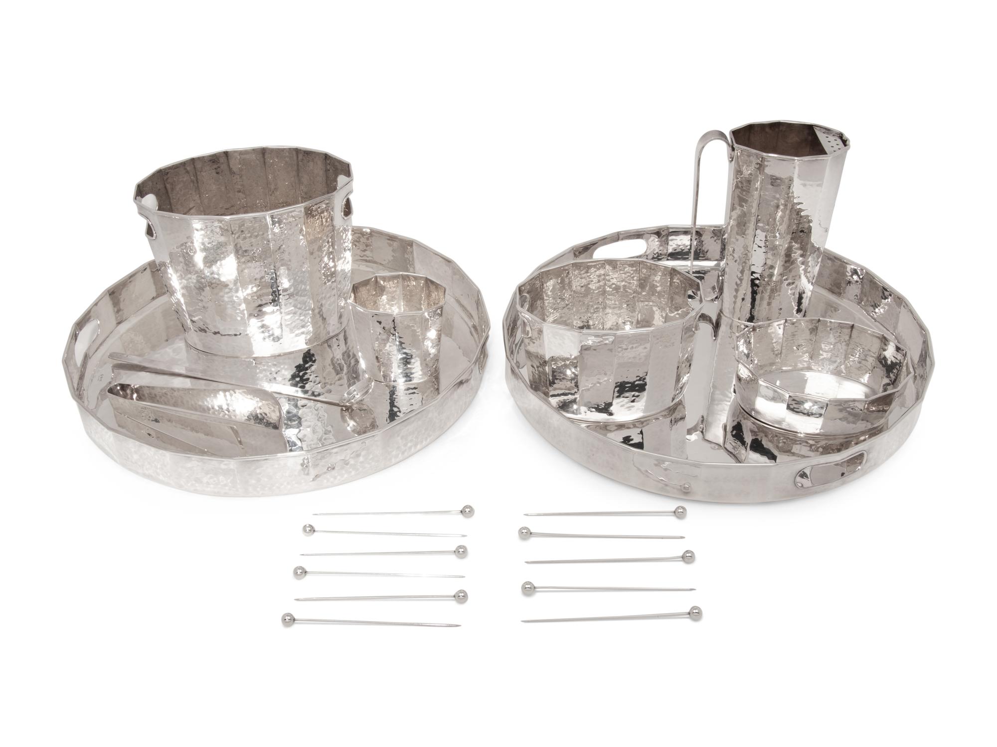 A Set of Italian Hand Hammered Silver-Plate Table Articles