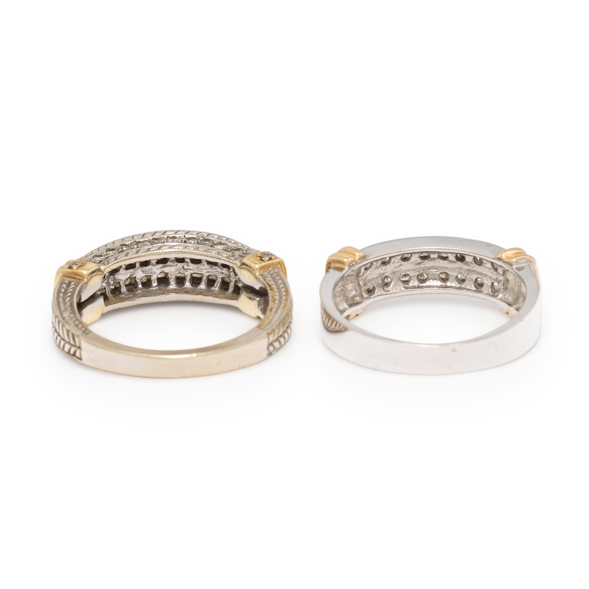 Two Bi-color Gold and Diamond Bands