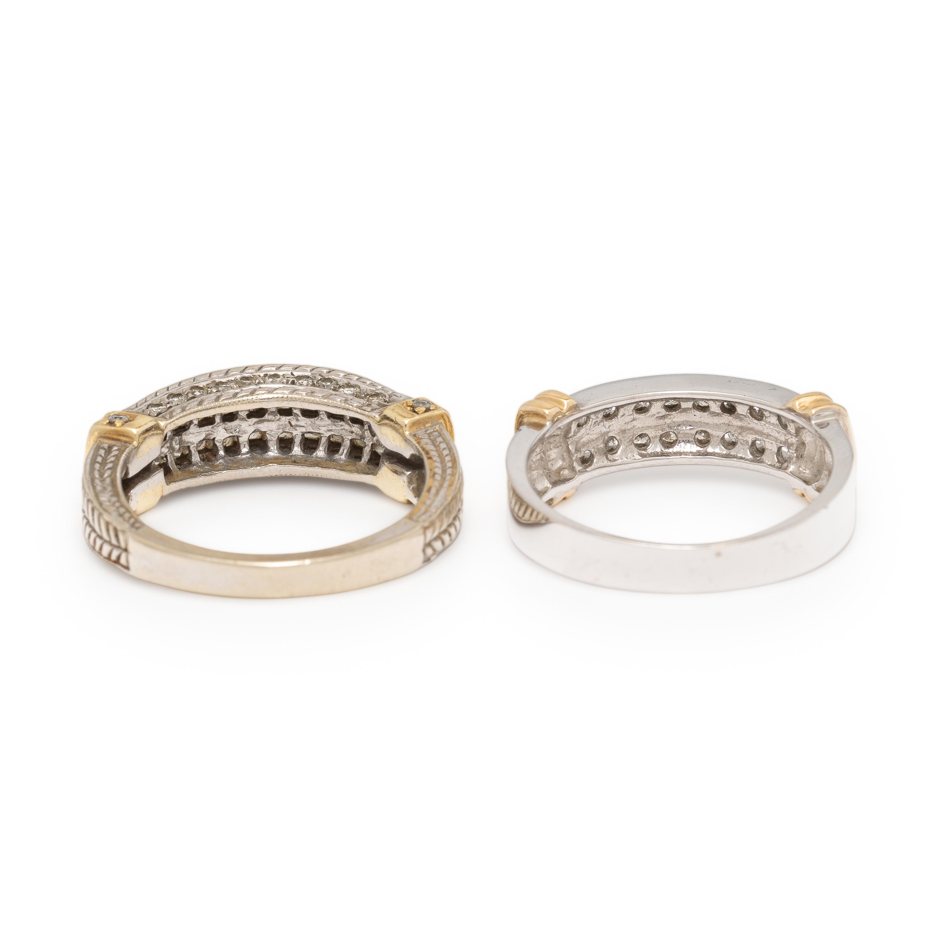 Two Bi-color Gold and Diamond Bands