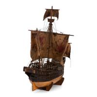 A Painted Wood and Canvas Model of a Three-Masted Ship