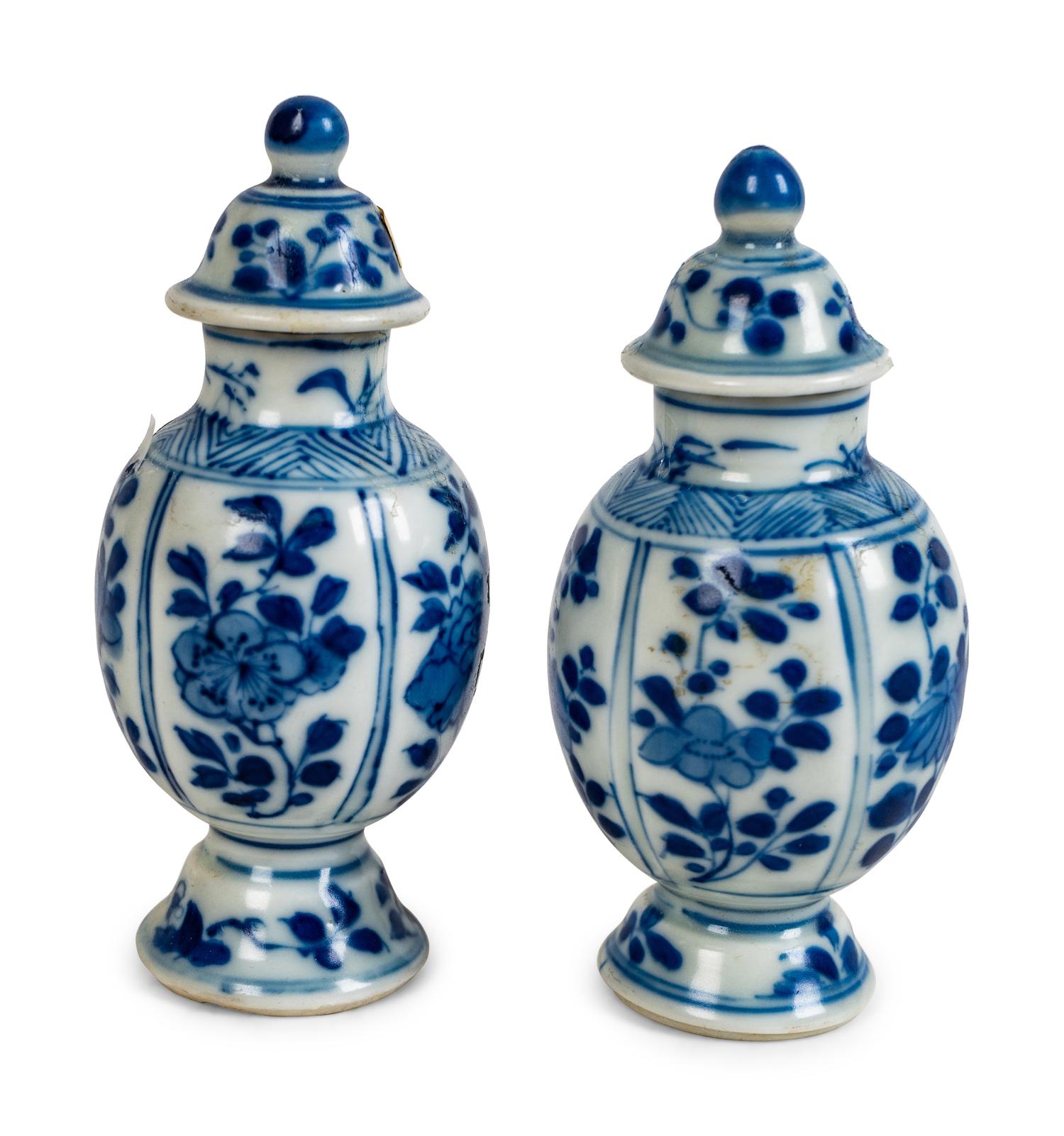 A Pair of Chinese Miniature Blue and White Porcelain Ginger Jars