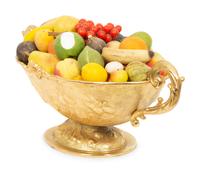 An Italian Gilt Metal Centerpiece Bowl with Hardstone Fruit