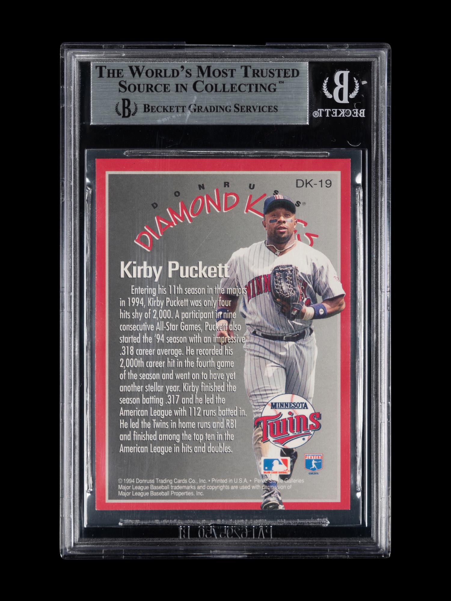 A 1995 Donruss Diamond Kings Kirby Puckett Signed Autograph Baseball Card No. DK-19 (Beckett Authentication Services BAS Certified)