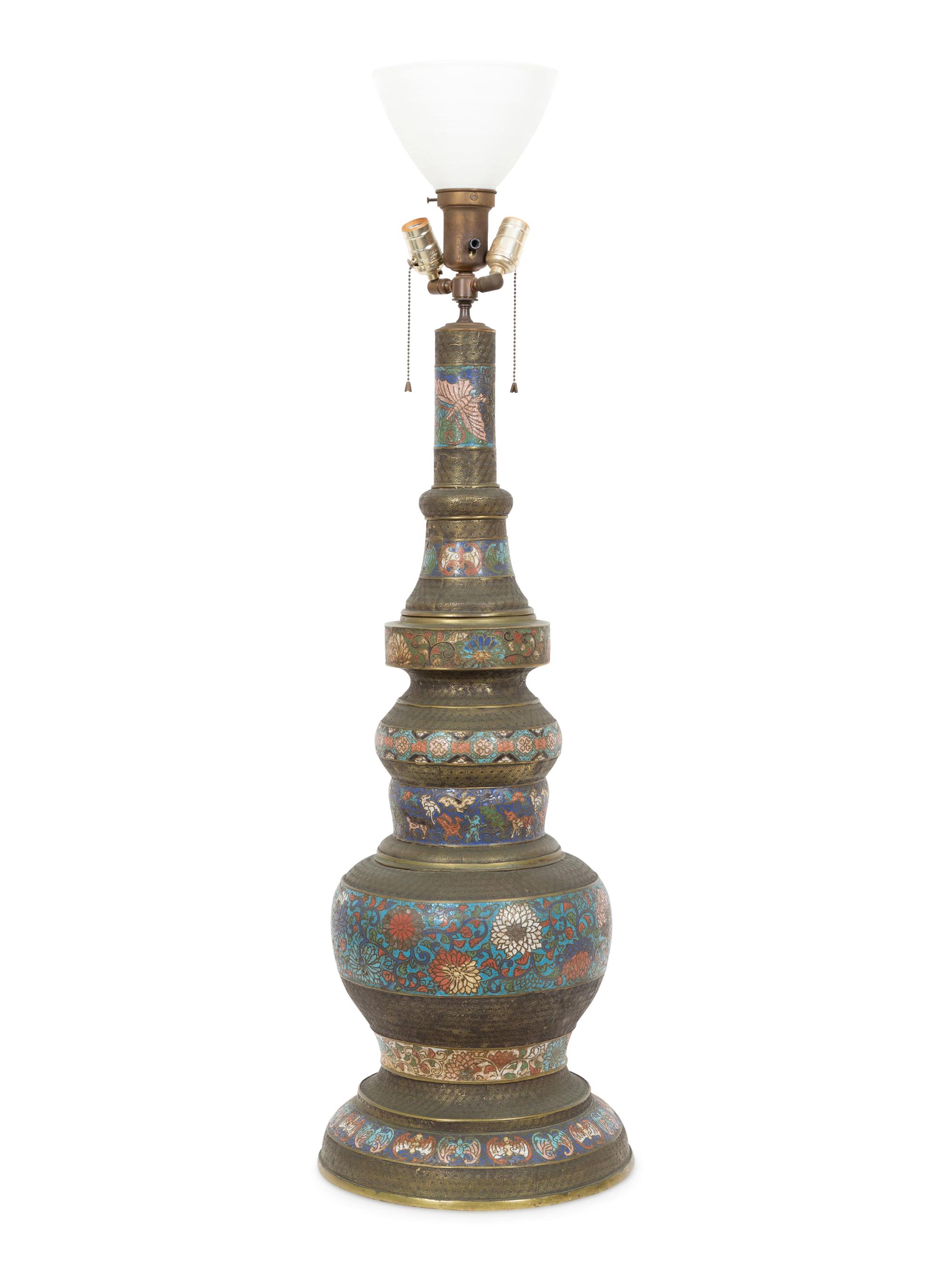 A Chinese Cloisonné Tall Lamp