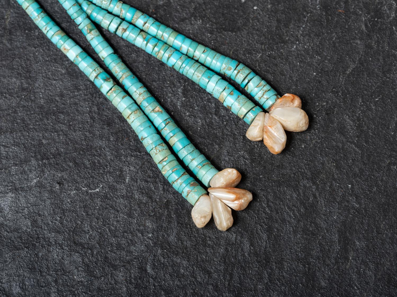 Pueblo Multi-strand Heishi Necklace, with Rolled Turquoise Joclas, Collected by Hoffman Birney (1891-1958)