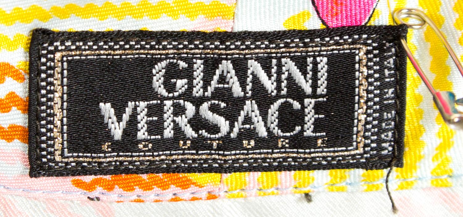 A Gianni Versace Silk Print Tie Front Blouse, Size 38.