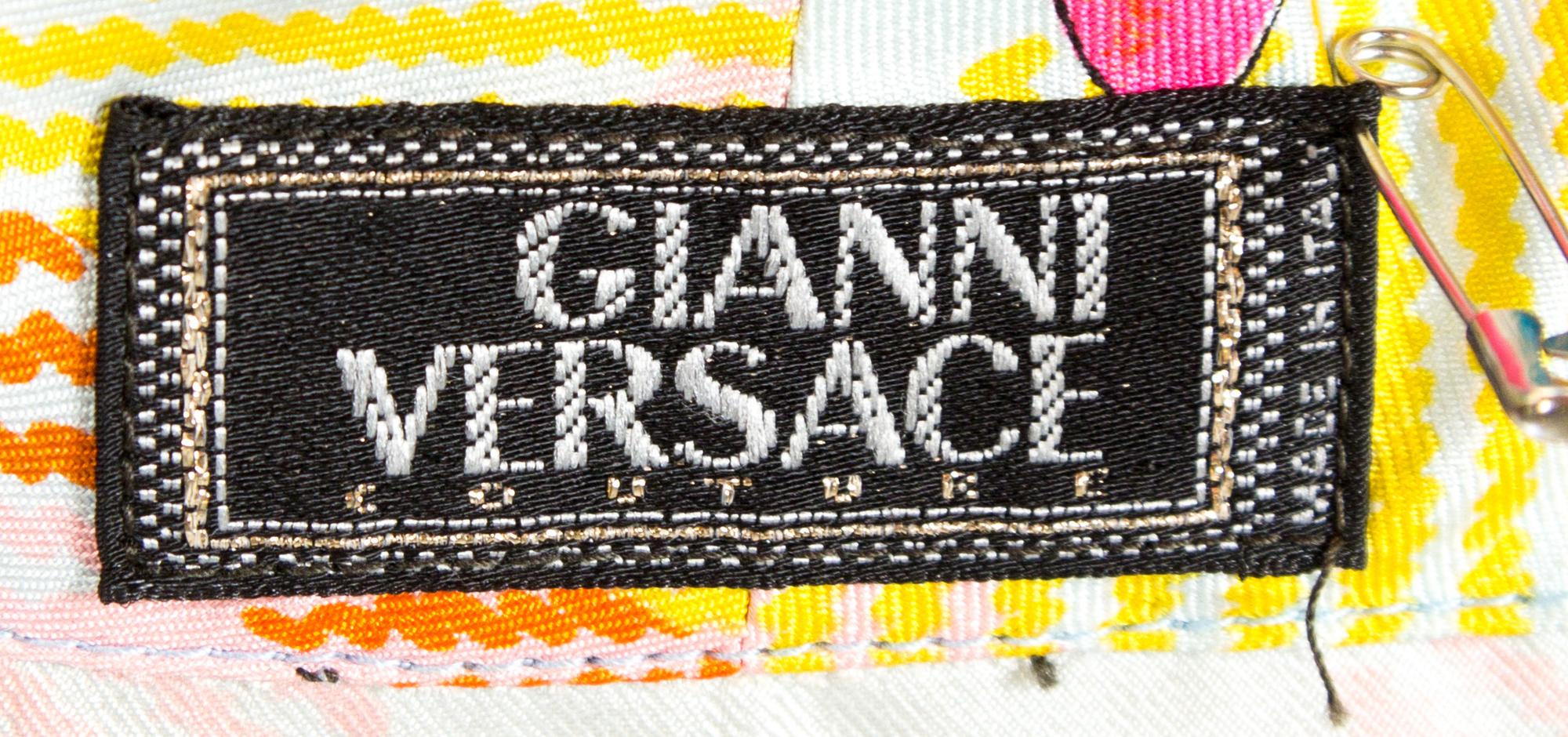 A Gianni Versace Silk Print Tie Front Blouse, Size 38.