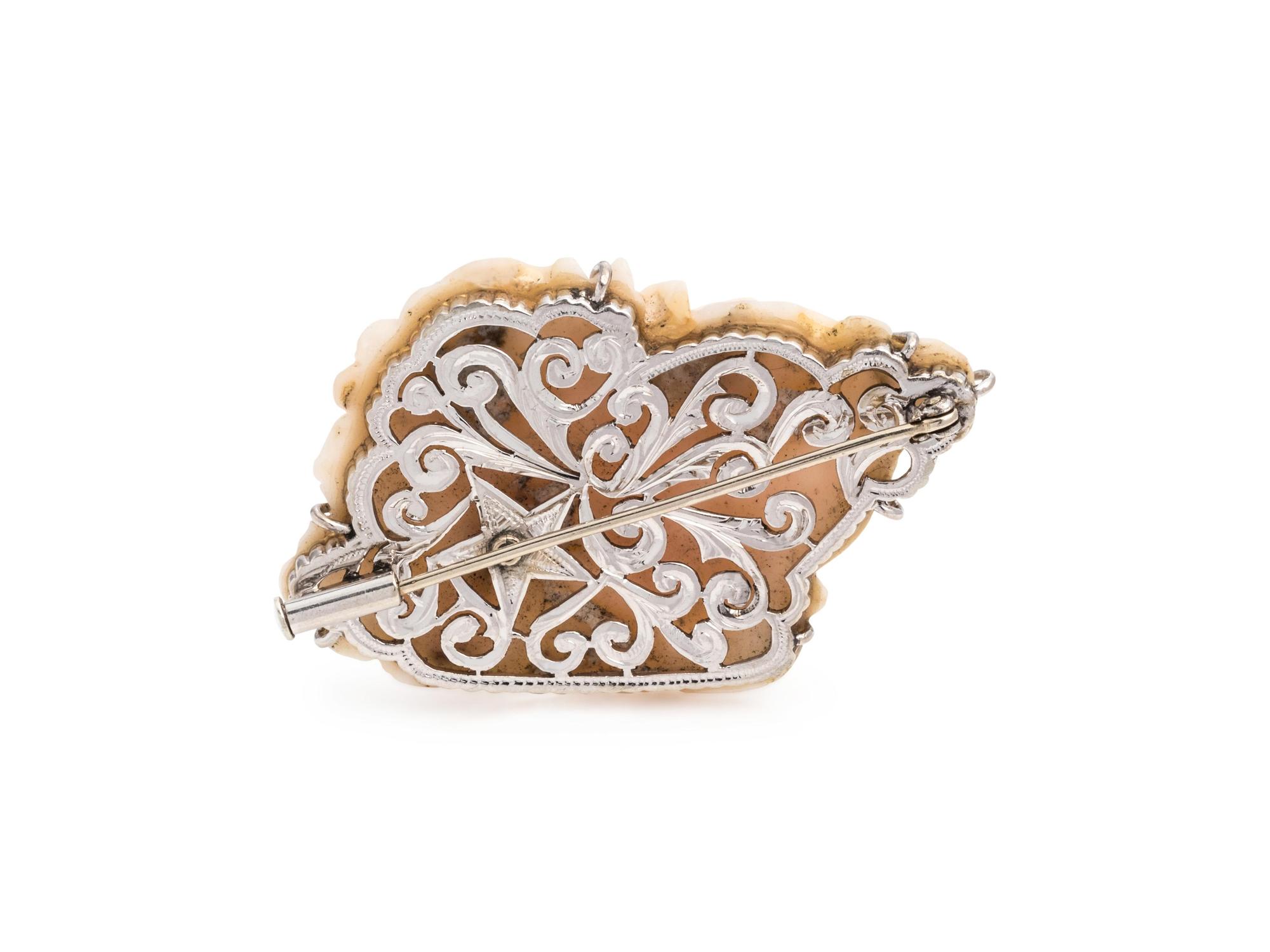 ANGEL SKIN CORAL AND DIAMOND BROOCH