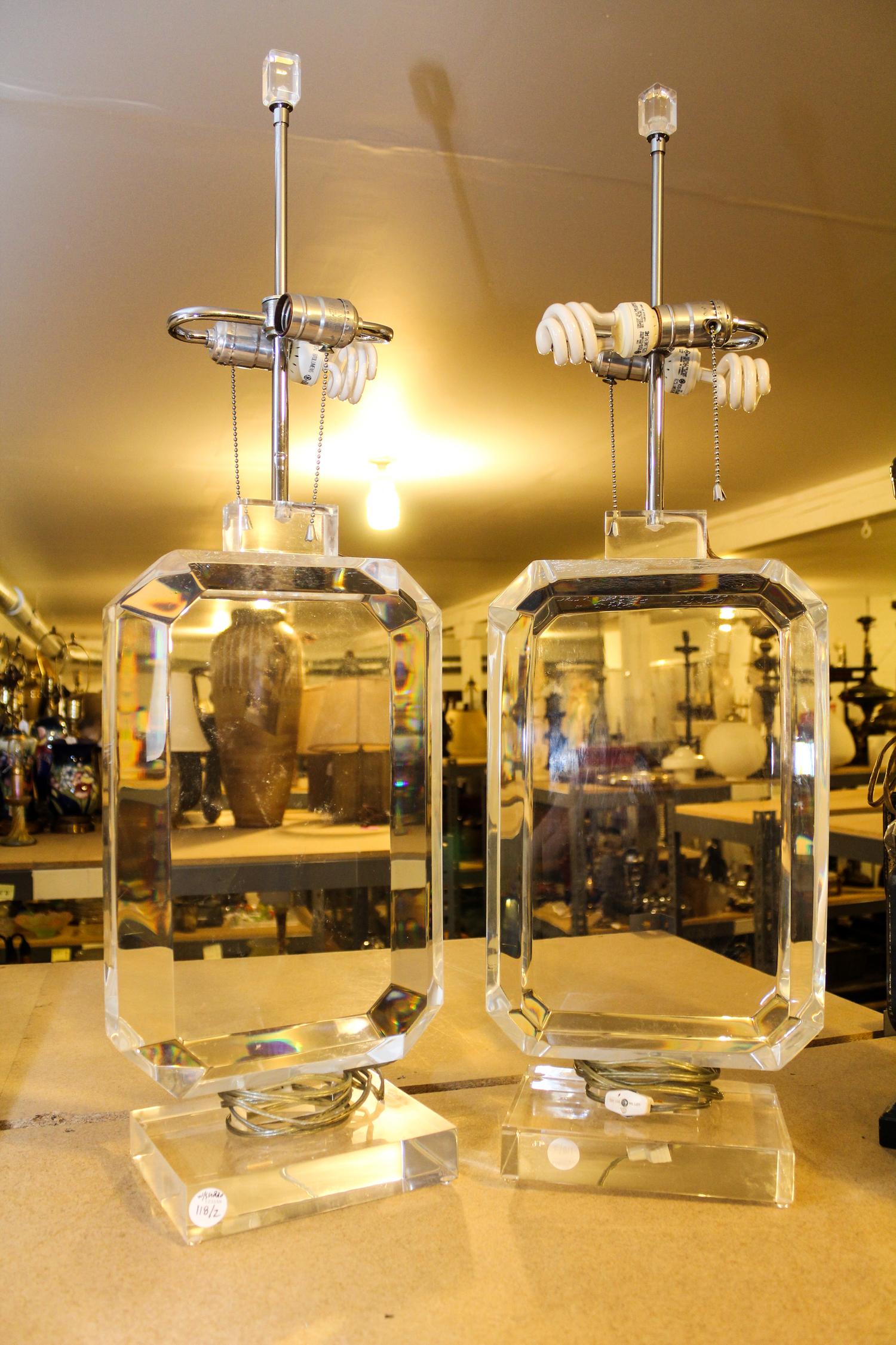 A Pair of Lucite Table Lamps Height 34 inches. — SECOND HALF 20TH CENTURY