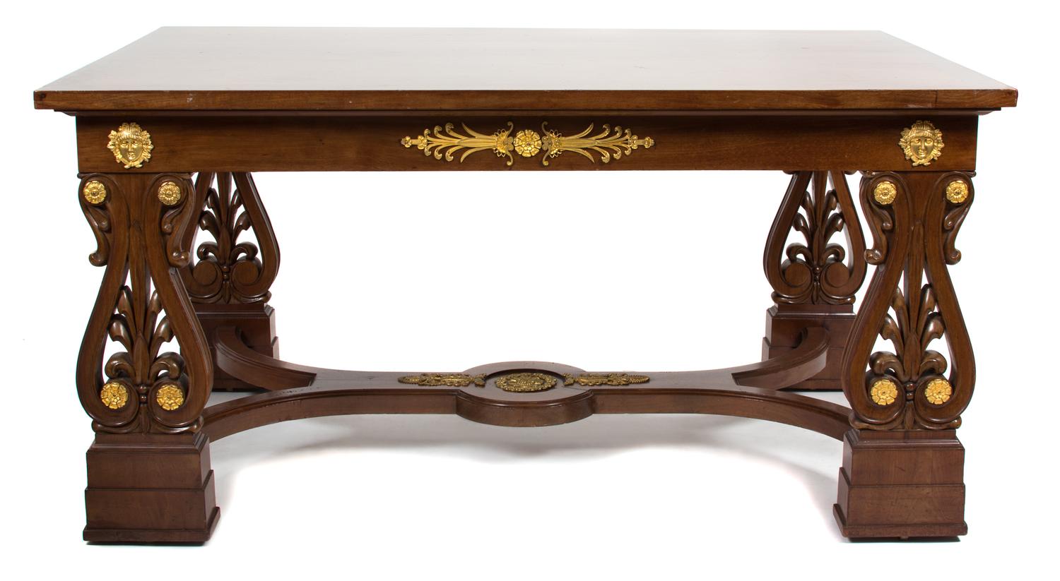 An Italian Neoclassical Style Mahogany Library Table Height 29 1/2 x width 59 x depth 39 1/4 inches. — 19TH CENTURY
