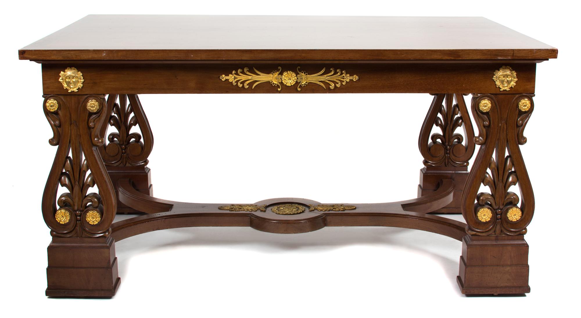 An Italian Neoclassical Style Mahogany Library Table Height 29 1/2 x width 59 x depth 39 1/4 inches. — 19TH CENTURY