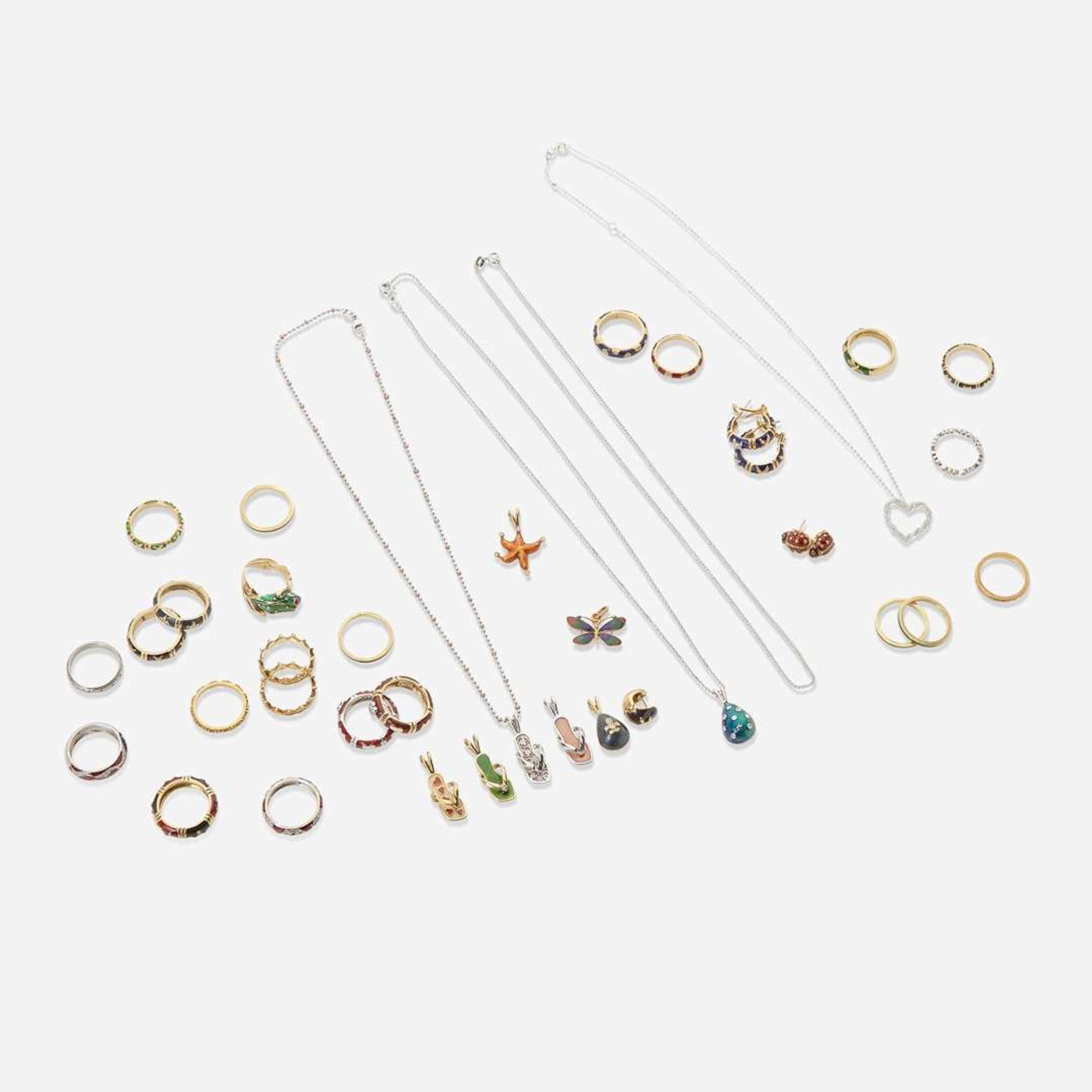 A Collection of Enamel Gold Jewelry Hidalgo and Others