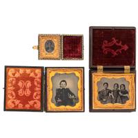 [EARLY PHOTOGRAPHY - PORTRAITURE]. An assorted group of 15 ambrotypes and tintypes featuring men, women, and children, including: