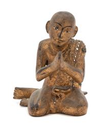 A Thai Lacquered Wood Figure of a Praying Monk Height 7 inches. — 20TH CENTURY