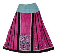 A Chinese Fuchsia Ground Embroidered Silk Apron Skirt