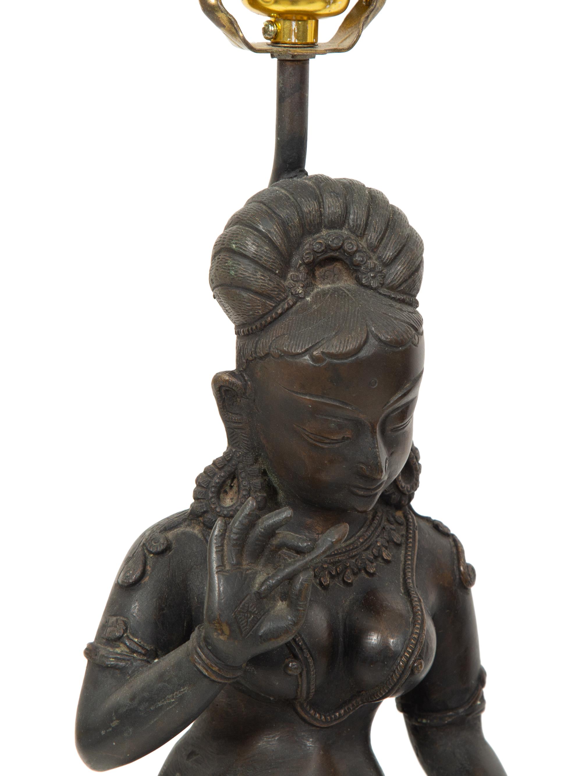 A Pair of South-East Asian Bronze Figures now Mounted as Lamps