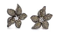 A Pair of 18 Karat Gold, Colored Diamond and Diamond Brooches, Gioia, 24.70 dwts.