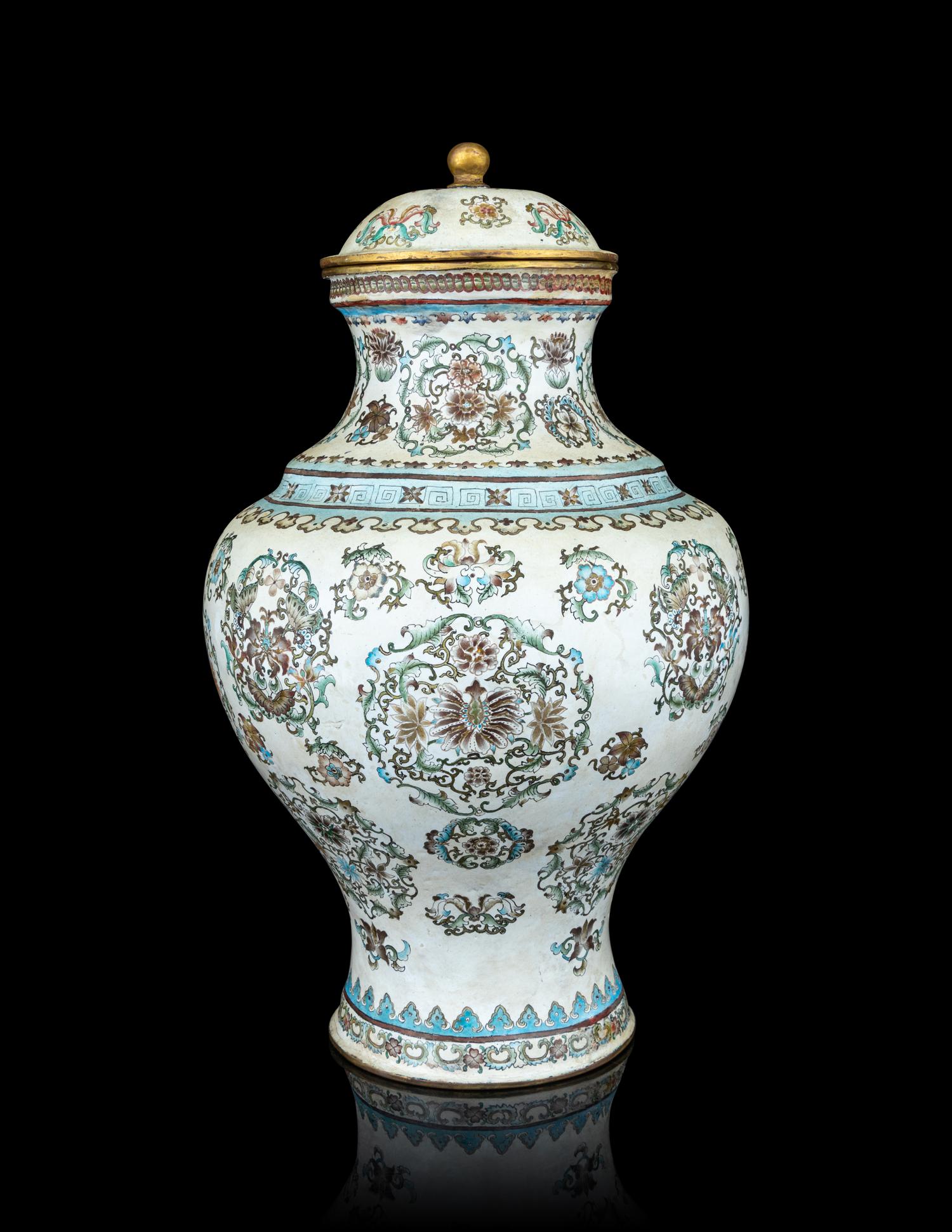 A Painted Enamel on Bronze Covered Jar