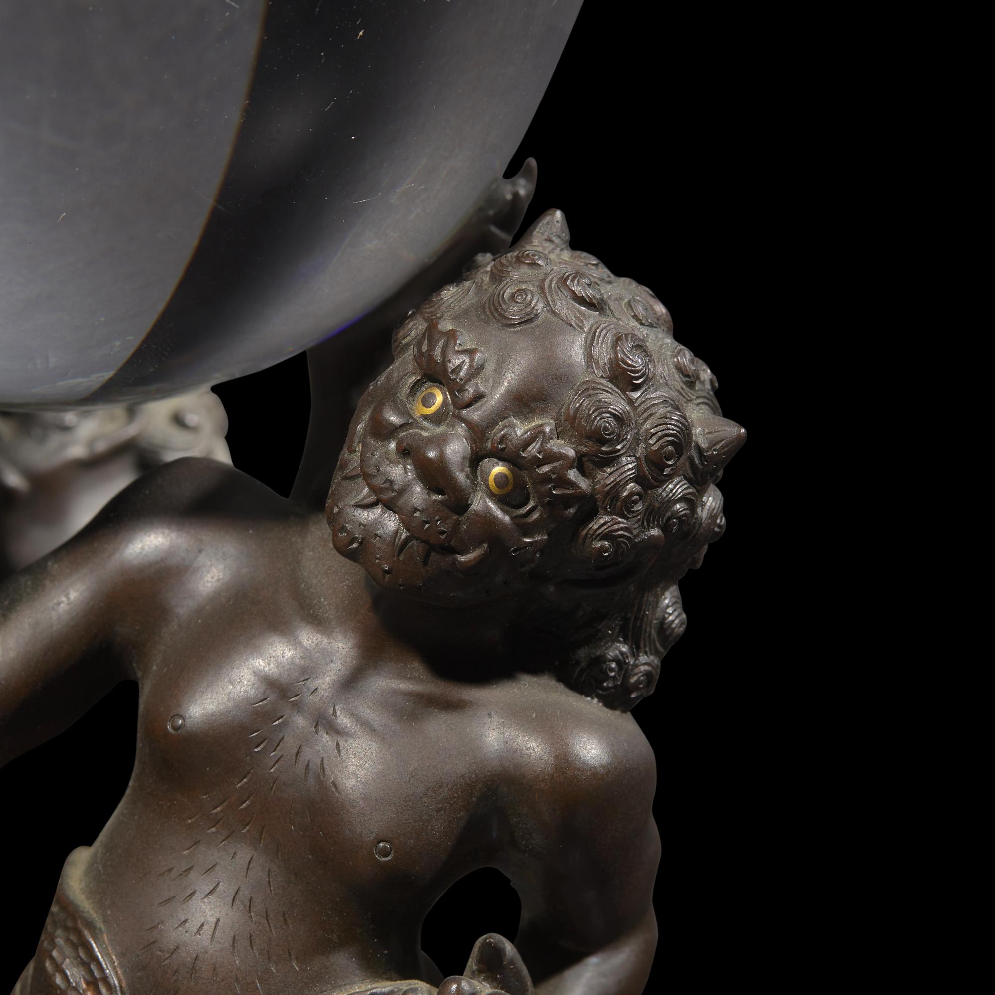 Miyao Eisuke, A Patinated Bronze 'Oni' Stand with Crystal Sphere, Meiji Period