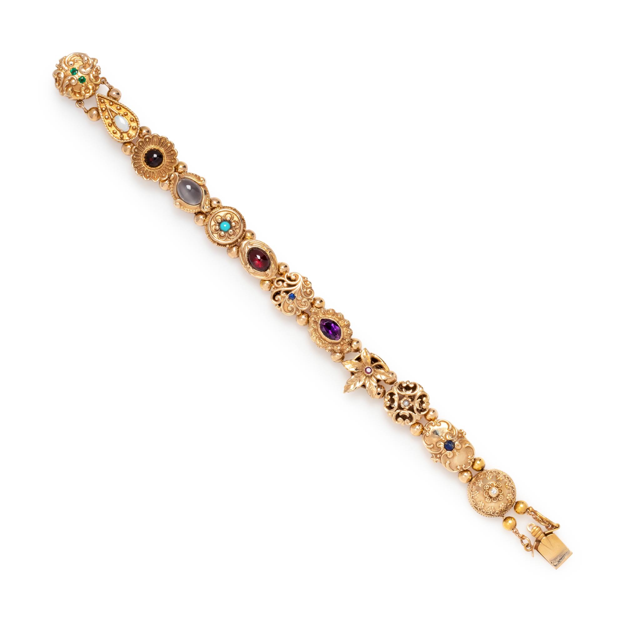 HONORA, YELLOW GOLD AND MULTIGEM SLIDE BRACELET