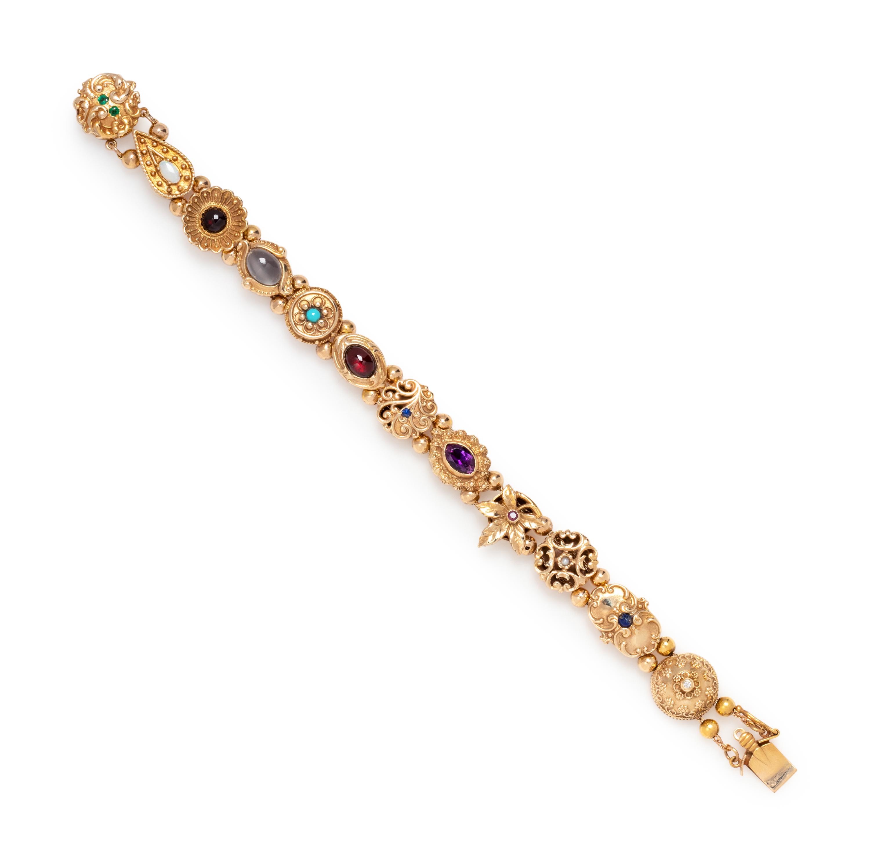 HONORA, YELLOW GOLD AND MULTIGEM SLIDE BRACELET